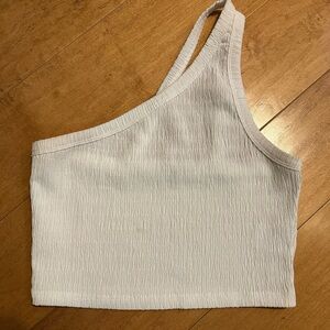 American Eagle Outfitters White Asymmetrical Ribbed Cropped Tank Top